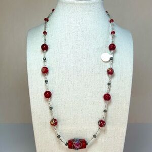 Vintage Handcrafted Venetian Art Glass Red Beads Barrel Clasp Clear Seed Beads